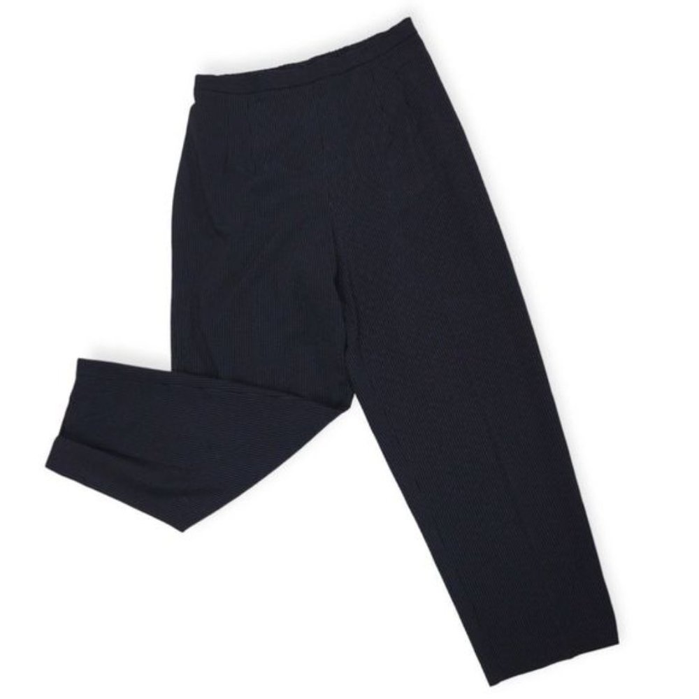 Unlabeled Black & Blue Pinstripes High Rise Elastic Waist Straight Leg Pants 14W